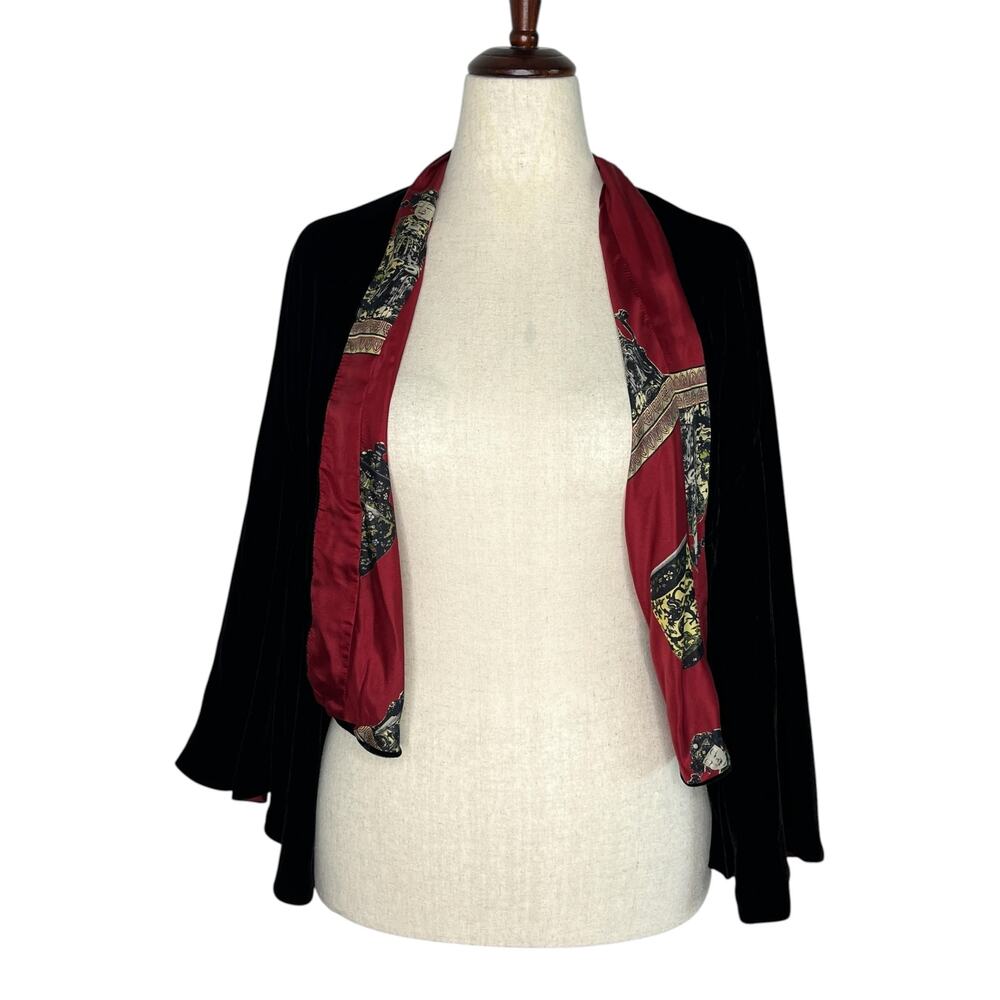 Harari Womens Jacket PS Petite Black Red Silk Blend Velvet Bell Sleeve Boho USA